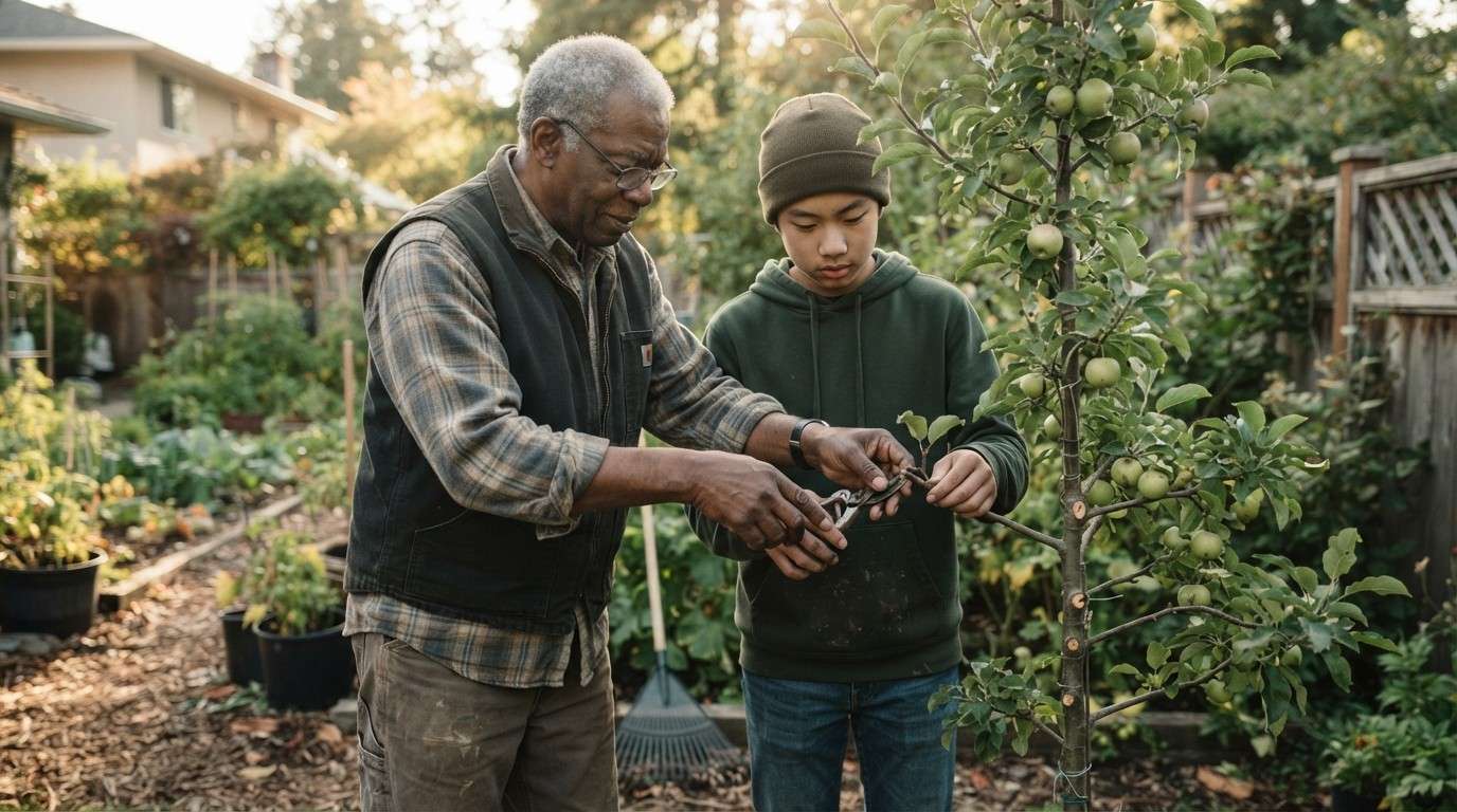 Self-Efficacy: Why Believing You Can Is the Skill Beneath Every Other Skill 1 Older-Man-Showing-Young-Neighbor-Pruning-Self-Efficacy
