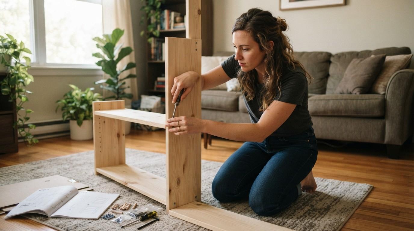 Setting Goals: The Mistake Almost Everyone Makes Before They Even Begin 1 Woman-Assembling-Wooden-Bookshelf-Setting-Goals