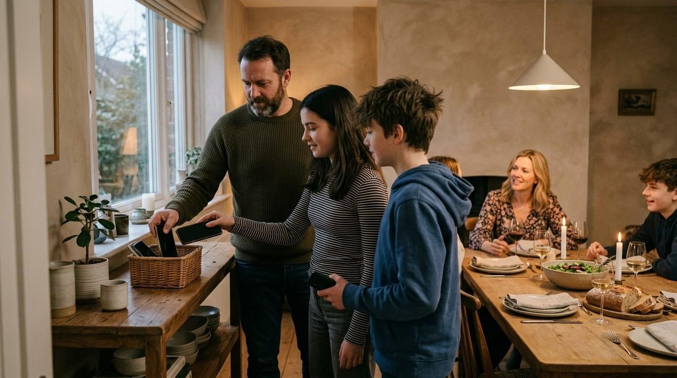 Living Intentionally: Choosing Your Life Instead of Just Inheriting It 1 Family Placing Phones in Basket Living Intentionally