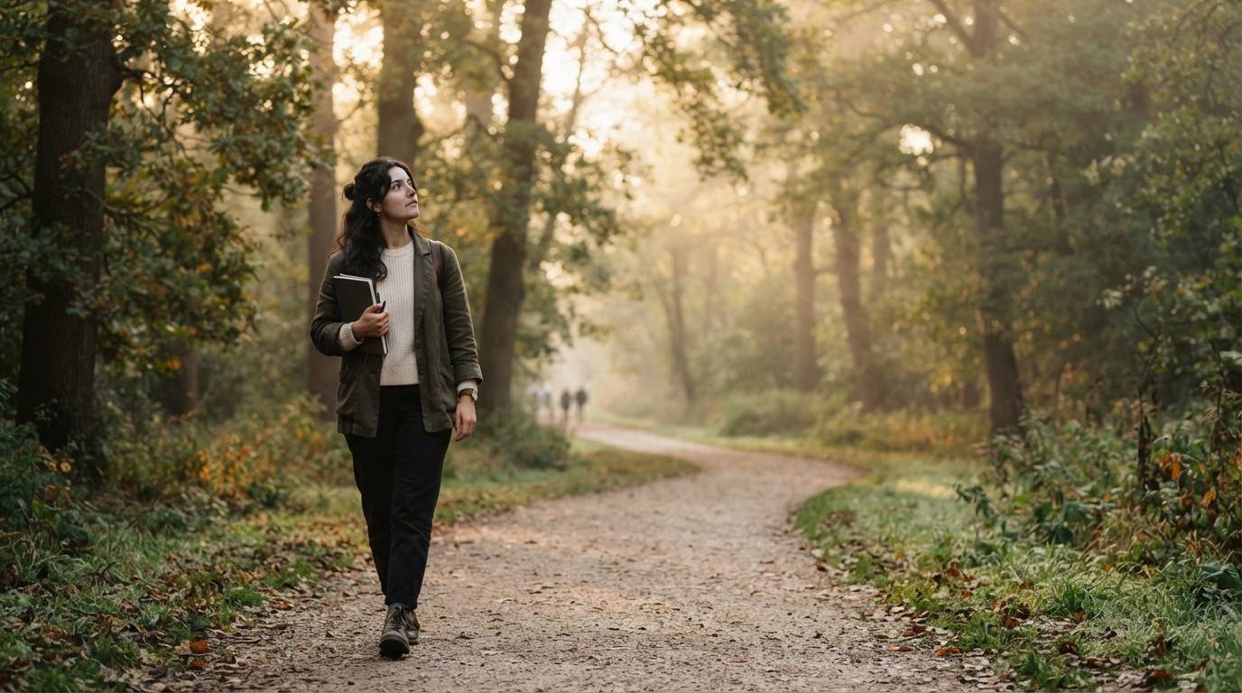 Journaling Benefits: Why the Mind Heals When the Pen Moves 1 Woman-Walking-In-Park-Journaling-Benefits