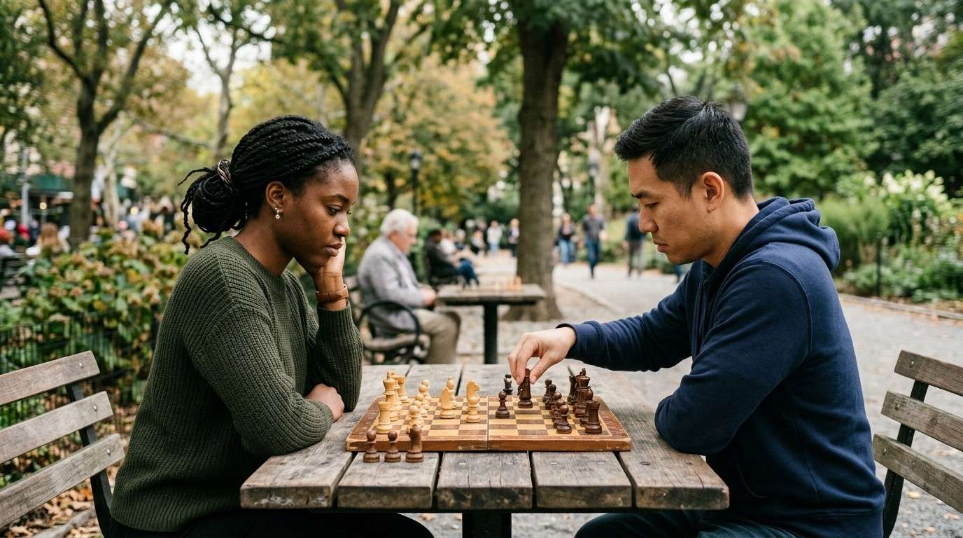 Online Dating Tips Nobody Gives You Because They're Too Honest 1 Couple-Playing-Chess-in-Park-Online-Dating-Tips
