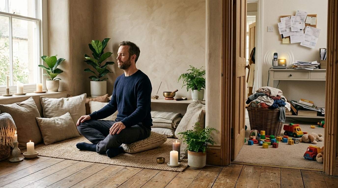 Why Mindfulness Fails to Manage Stress (And How to Fix It) 1 Man-Meditating-in-Room-Manage-Stress