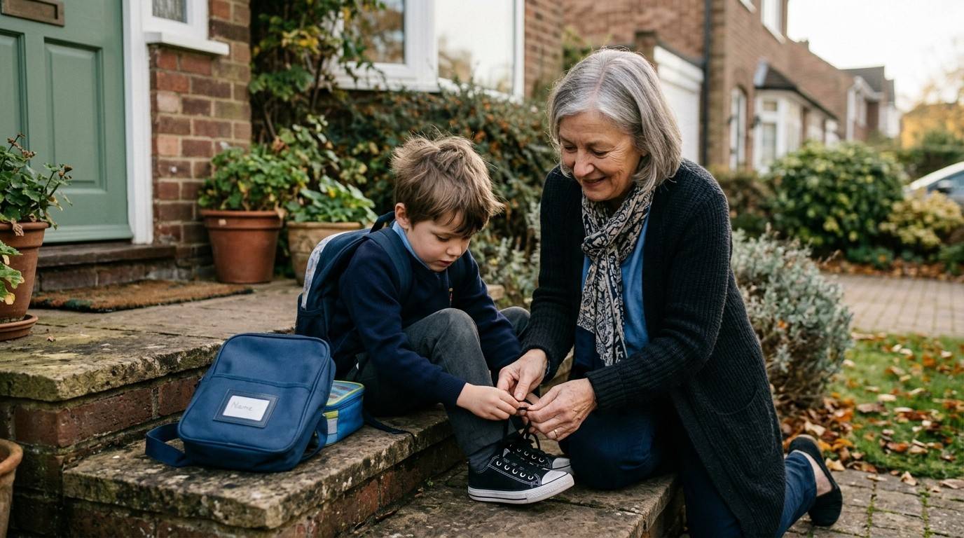 Woman-Helping-Grandson-Tie-Shoelaces-Mindful-Self-Compassion