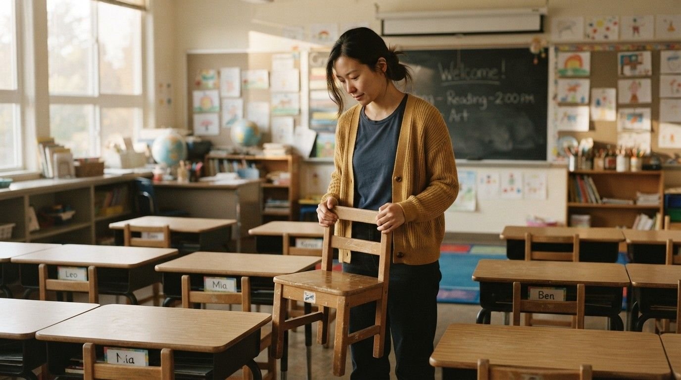 Teacher-Straightening-Classroom-Childhood-Trauma