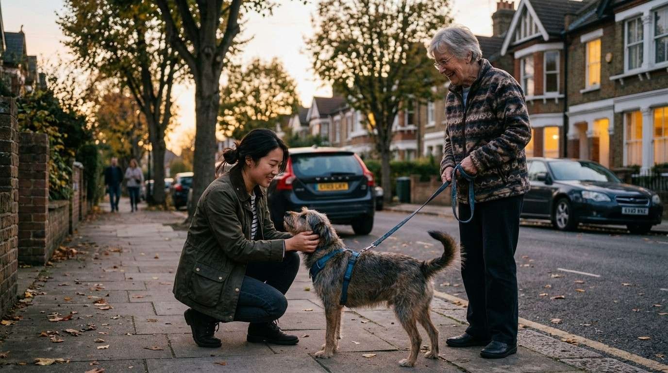 The Architecture of Contentment: What Happy People Do Differently 1 Woman-Greeting-Dog-on-Street-Happy-People