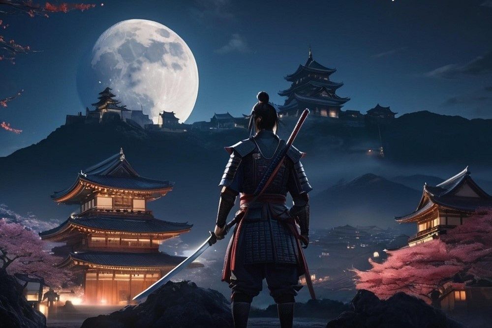 Stay-calm-samurai-standing-castle