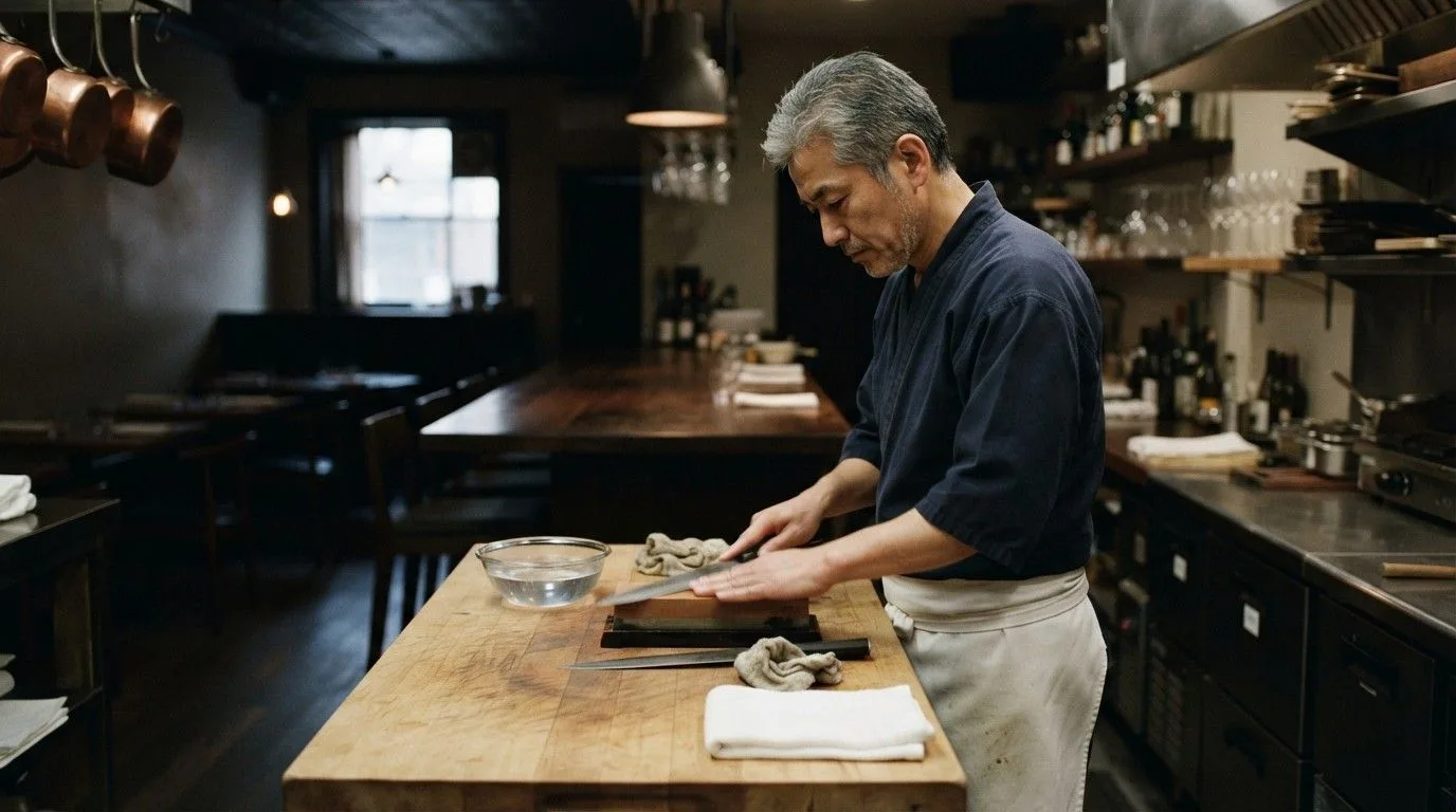Hagakure: What an Ancient Journal Teaches About Living Without Fear 1 Chef-Sharpening-Knife-in-Restaurant-Hagakure