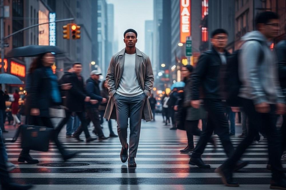 Man-walking-through-busy-crosswalk