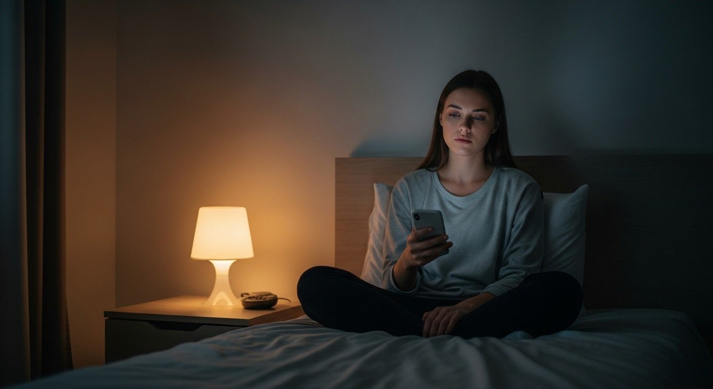 The Digital Hypnosis: Why You Can’t Stop the Doomscrolling Spiral 1 Woman-In-Bed-Staring-Blankly-at-Her-Phone-Doomscrolling