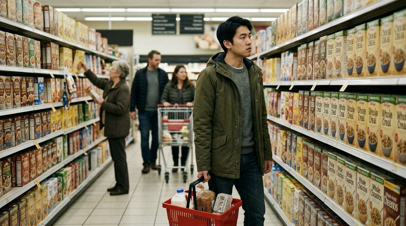 Man-Studying-Supermarket-Cereal-Decision-Paralysis