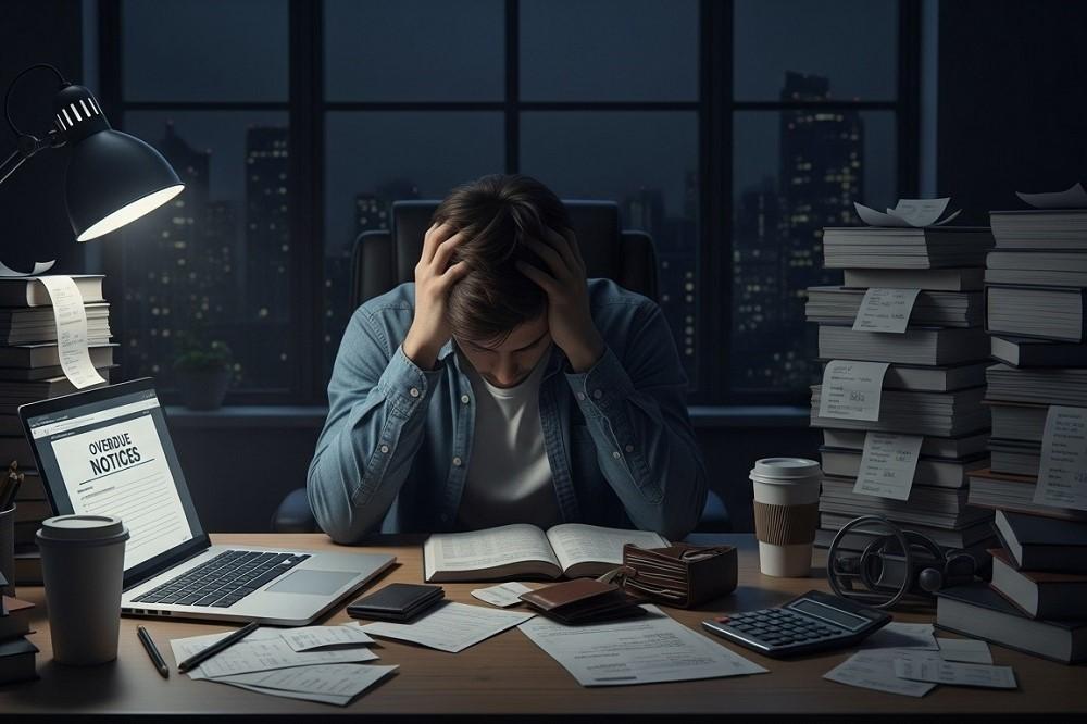 Person-Surrounded-By-Unpaid-Bills