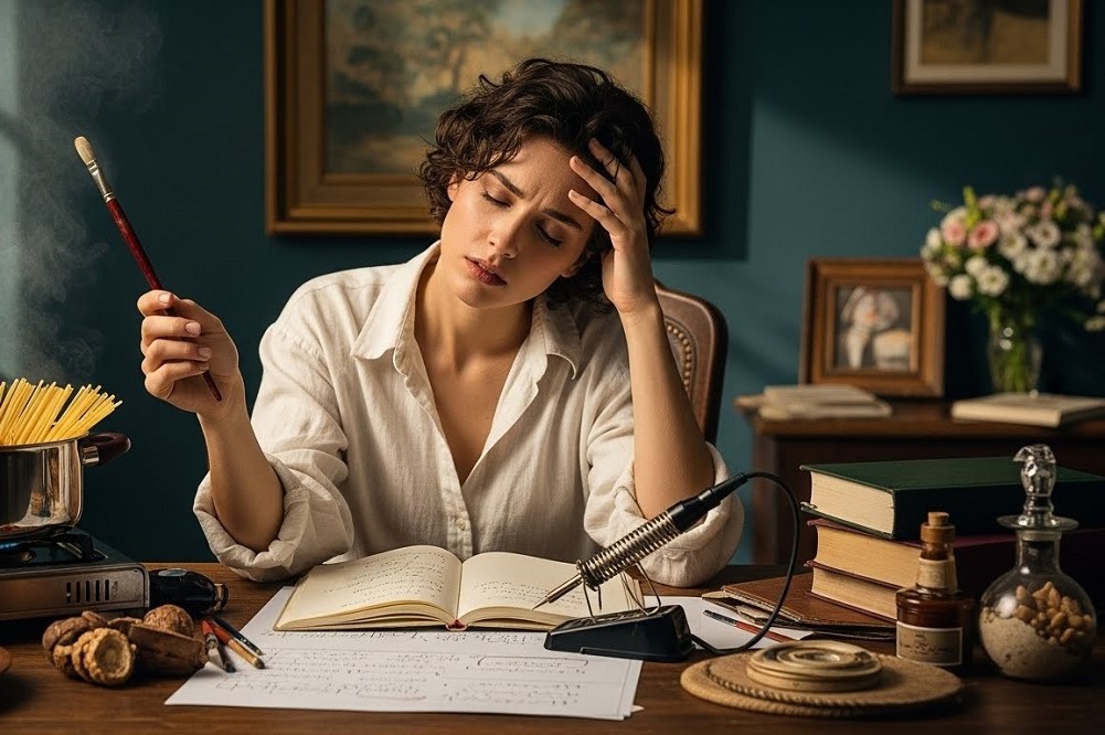 Woman-Holding-Paintbrush-Feeling-Overwhelmed-Locked-In