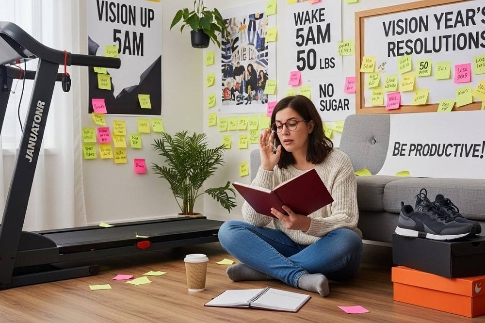 Woman-Sitting-On-Floor-Next-to-Treadmill