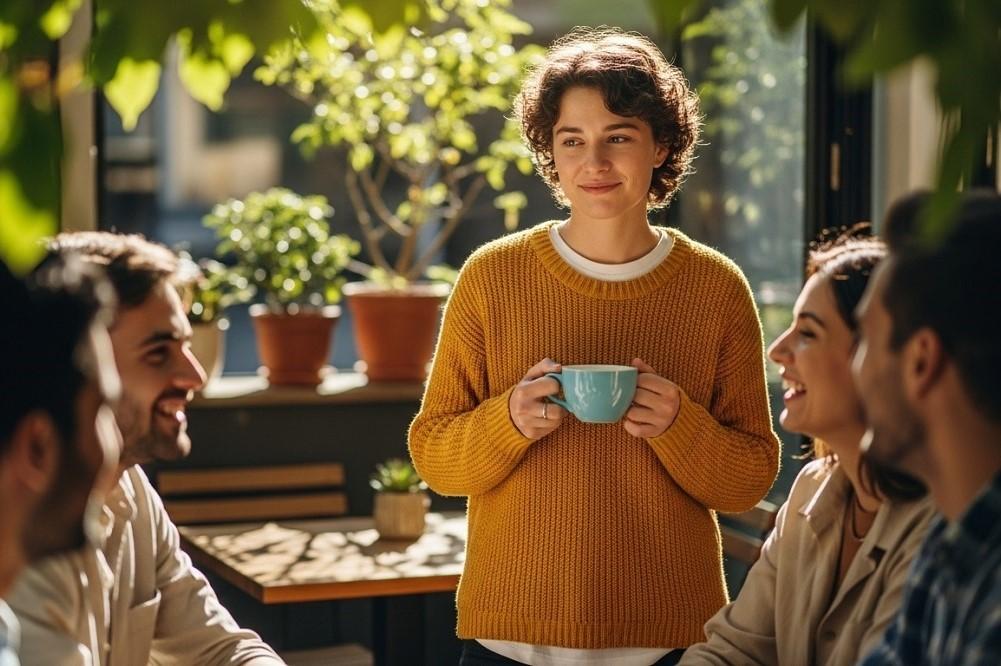 Woman-Standing-In-Front-of-Friends