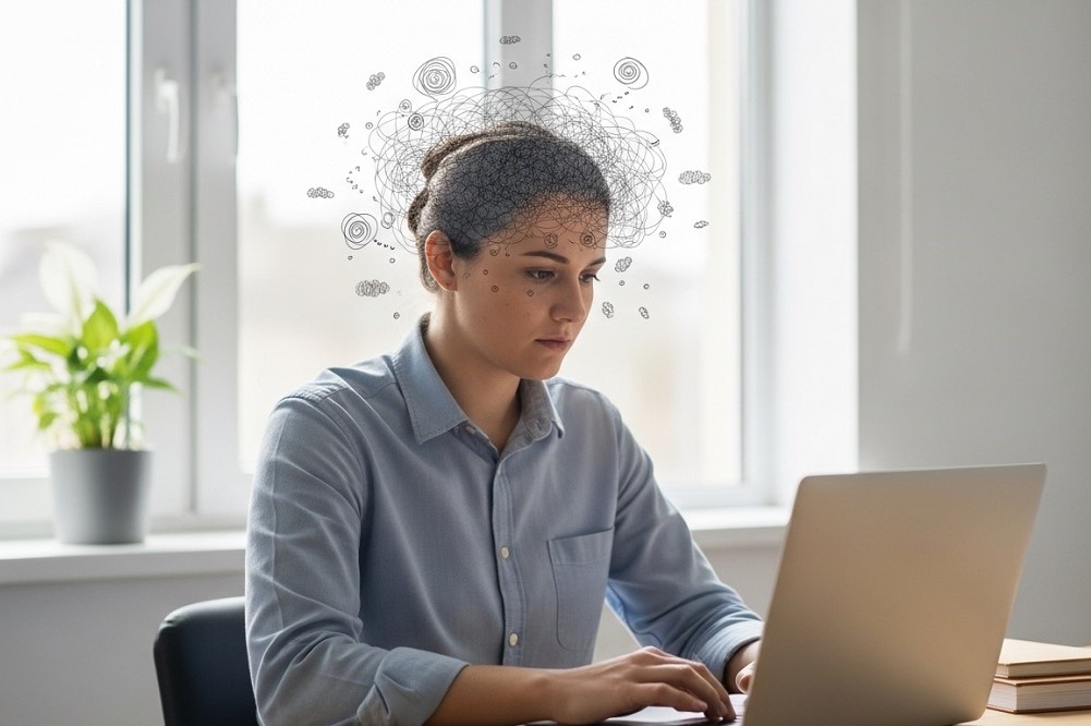 Woman-Working-Small-Scribbles-on-head