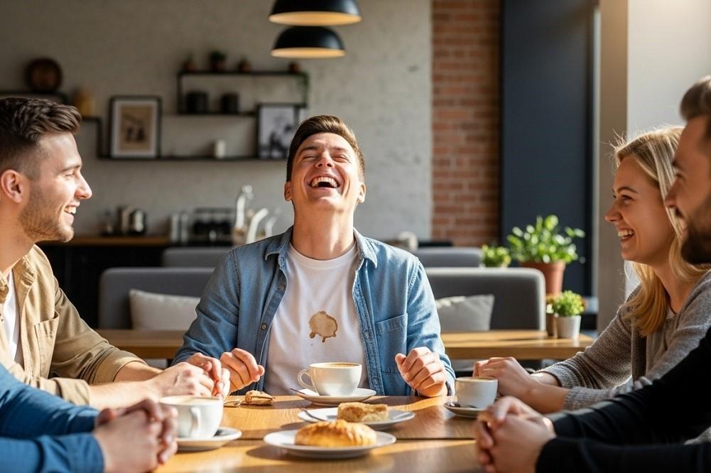 man-laughing-coffee-spilled-on-shirt