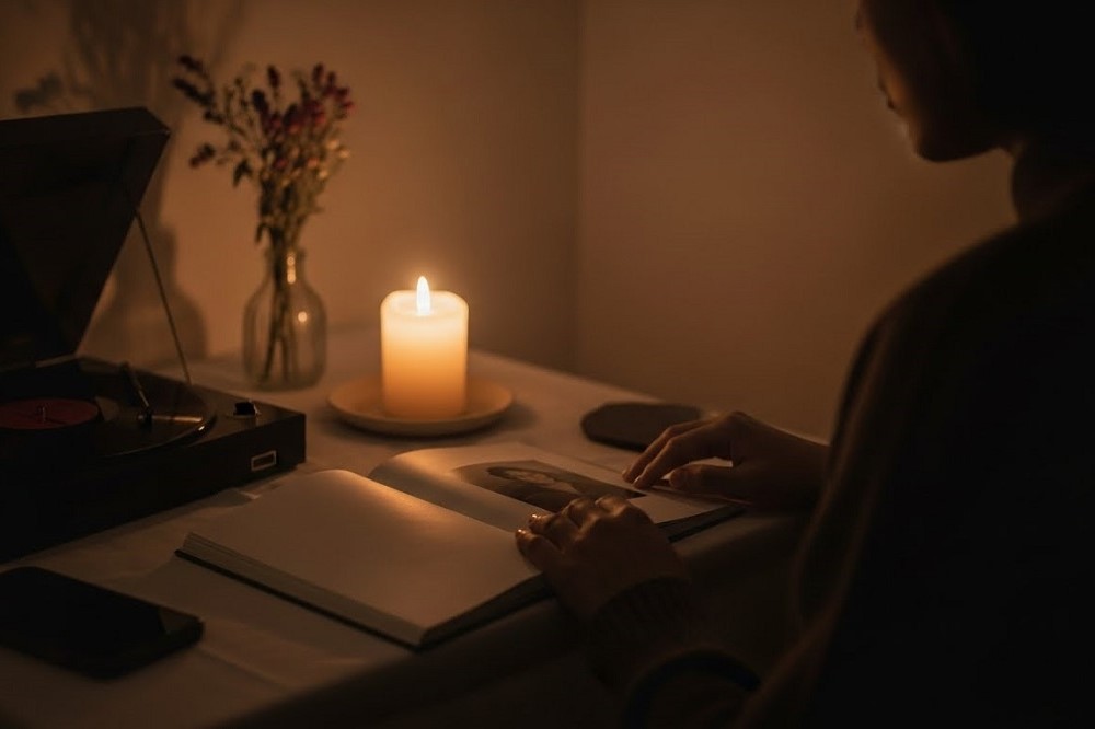 Person-Sitting-Alone-Beside-A-Lit-Candle