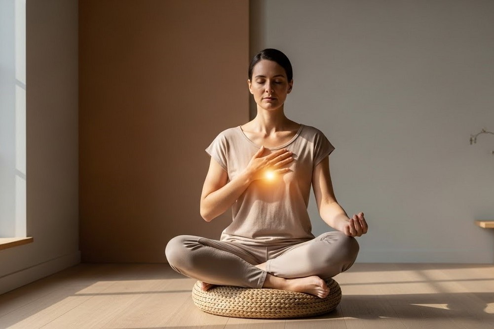 Woman-Sitting-Legs-Cross-Practicing-Mindfulness