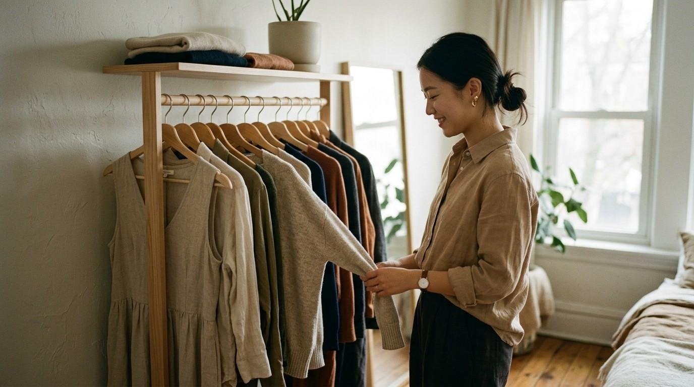 What a Minimalist Lifestyle Does to the Way Your Mind Feels 1 Woman-Choosing-Clothes-From-Wardrobe-Minimalist-Lifestyle
