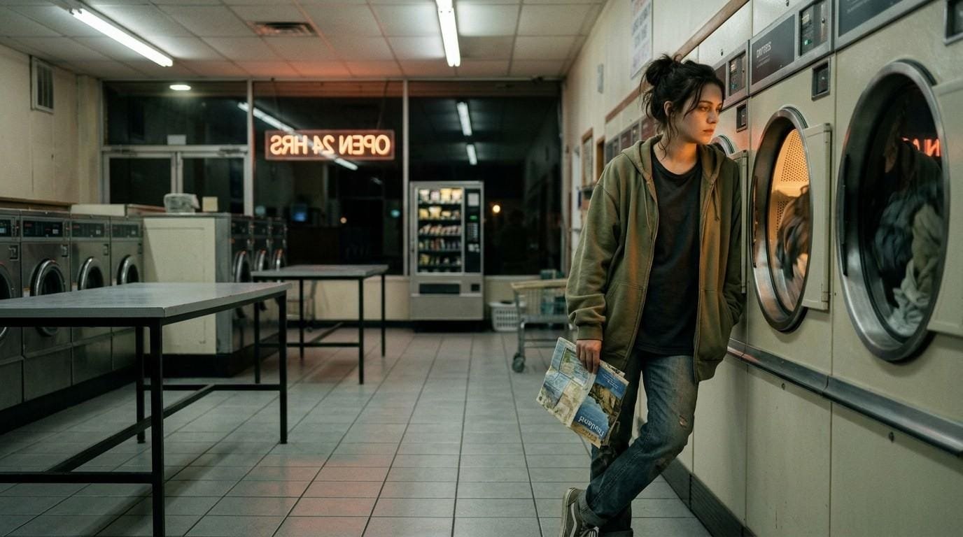 Woman-in-Laundromat-Negative-Emotions