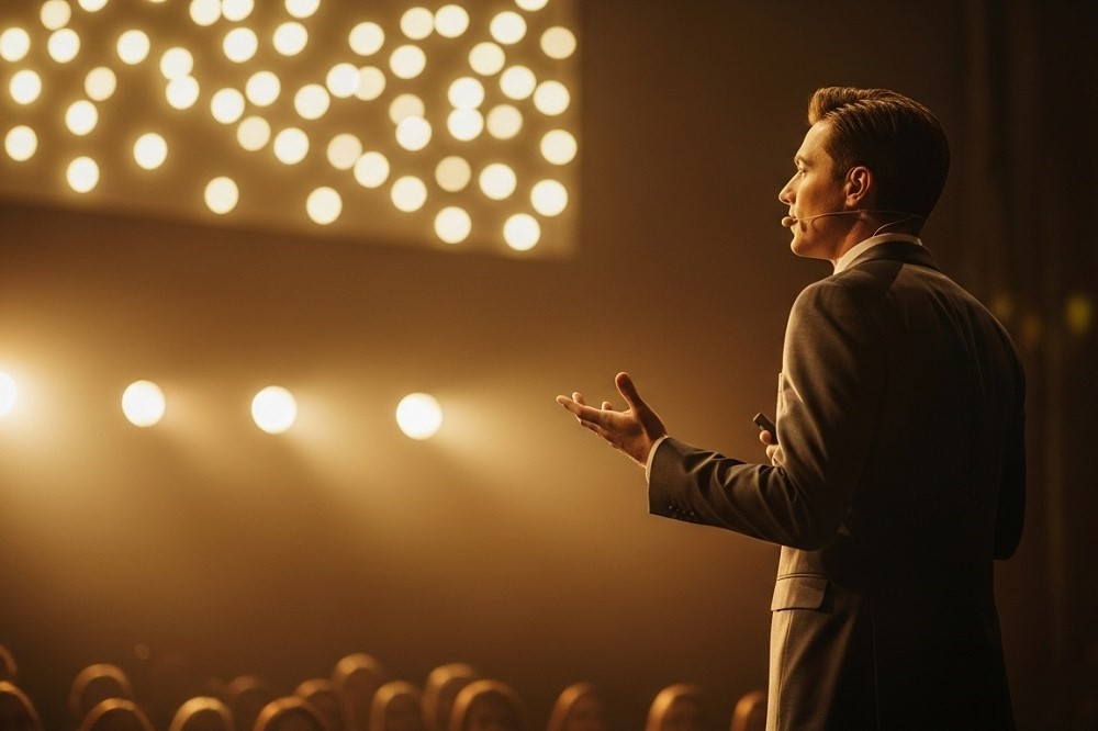 Confident-Speaker-on-stage-Magic-Words
