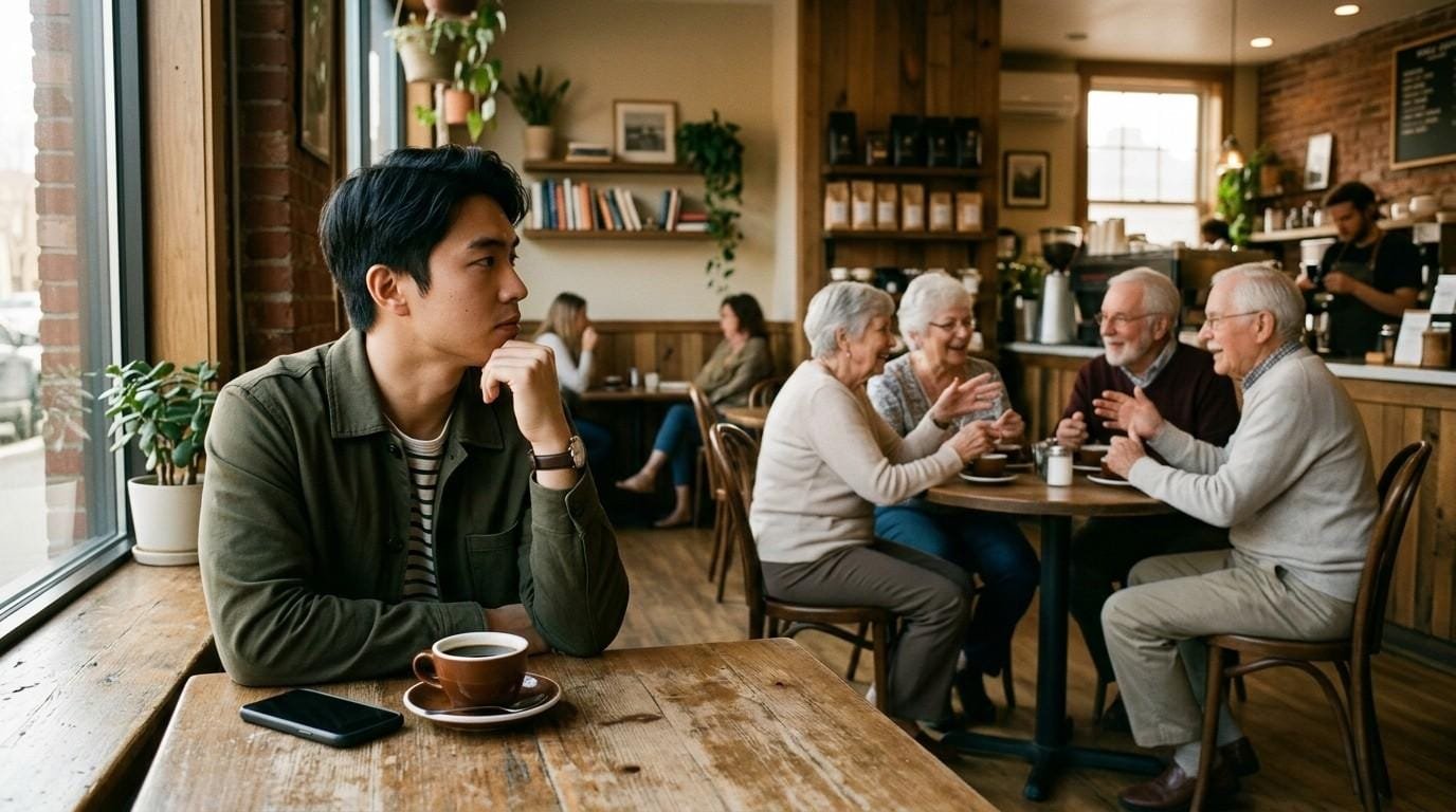 Man-Watching-Couples-in-Cafe-Online-Dating