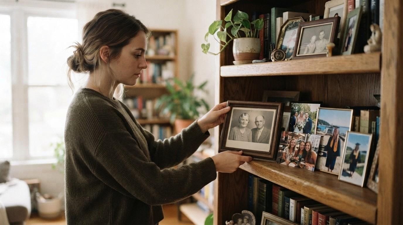 Woman-Looking-at-Family-Photos-Letting-Go