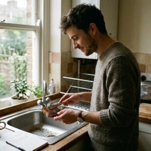 Man Scraping Burnt Toast Mindful Self Compassion