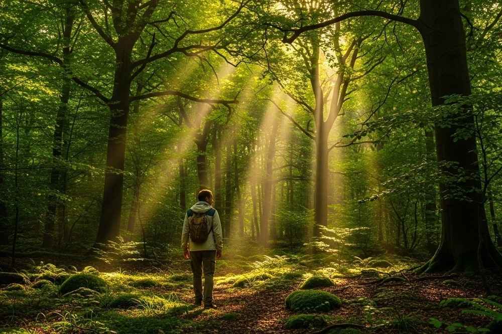 How The Magic Of Forest Bathing Improves Your Mind & Wellbeing 3 Man-Forest-Bathing-Among-Lush-Green-Trees