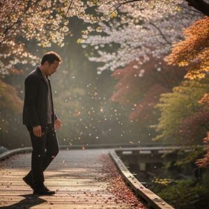 Man-Walking-on-a-wooden-walkway