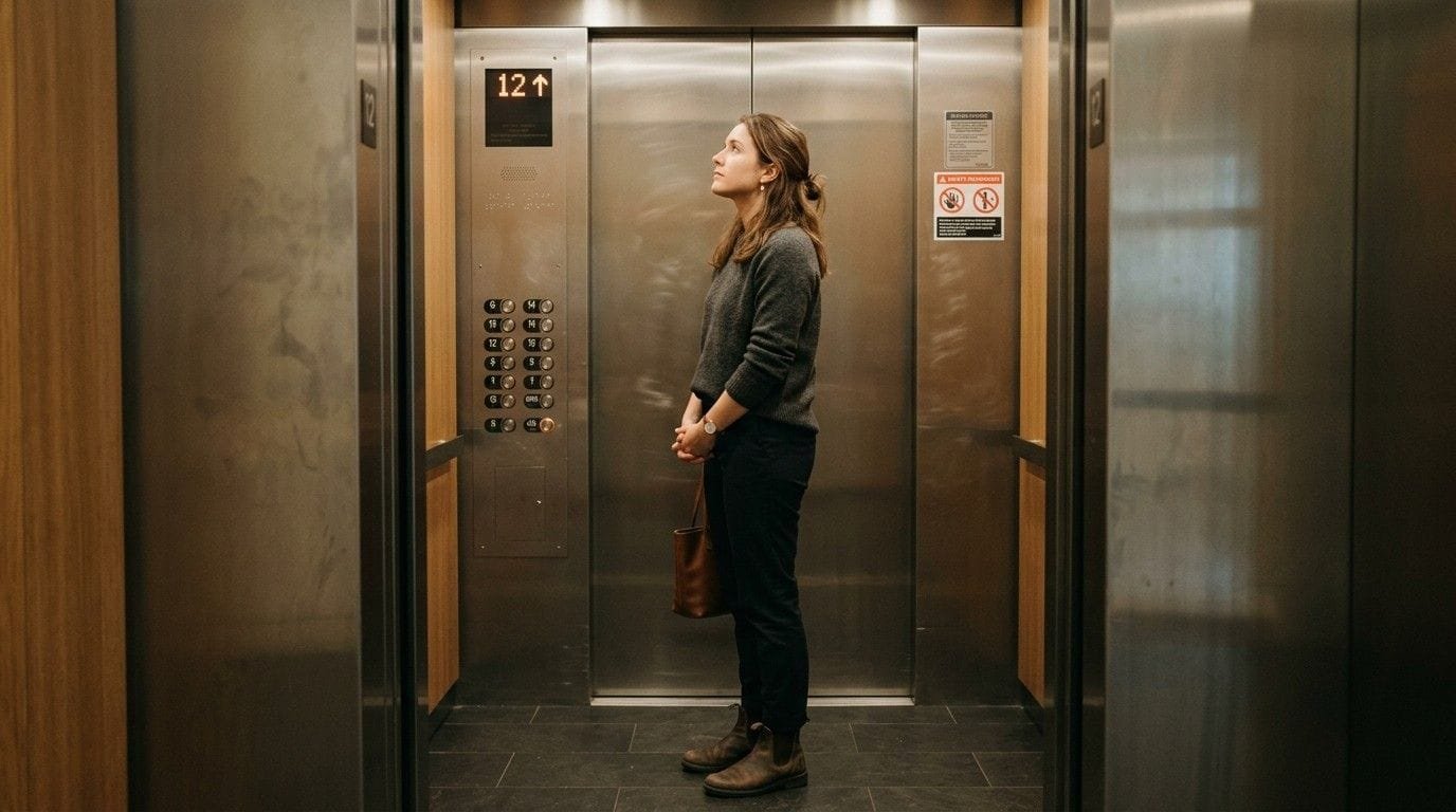 Woman In a Quiet Elevator Silent Retreat