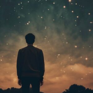 Man-Looking-At-Evening-Sky