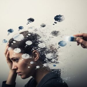 Hand-With-Eraser-Wiping-Away-Woman's-Thoughts