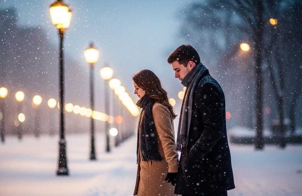 Cuffing-Season-Young-Couple-Walking-On-Snowy-street