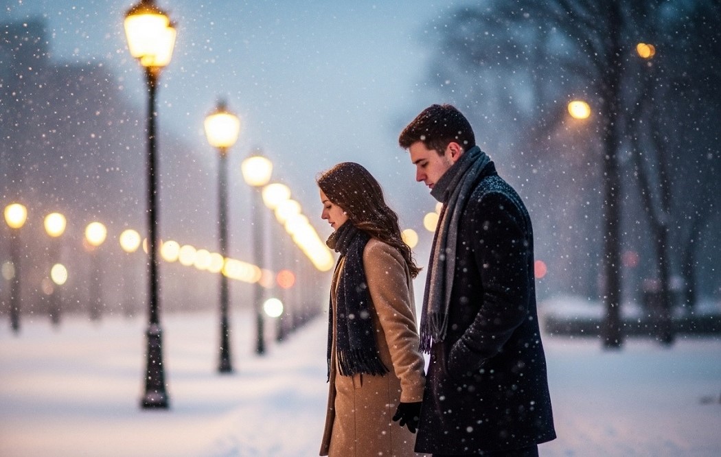 Cuffing-Season-Young-Couple-Walking-On-Snowy-street