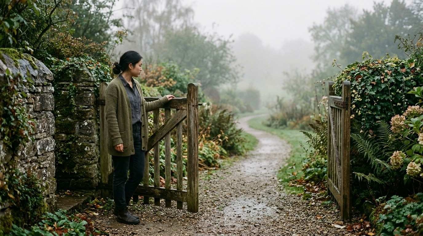 Ghosting-Woman-Standing-Before-Gate