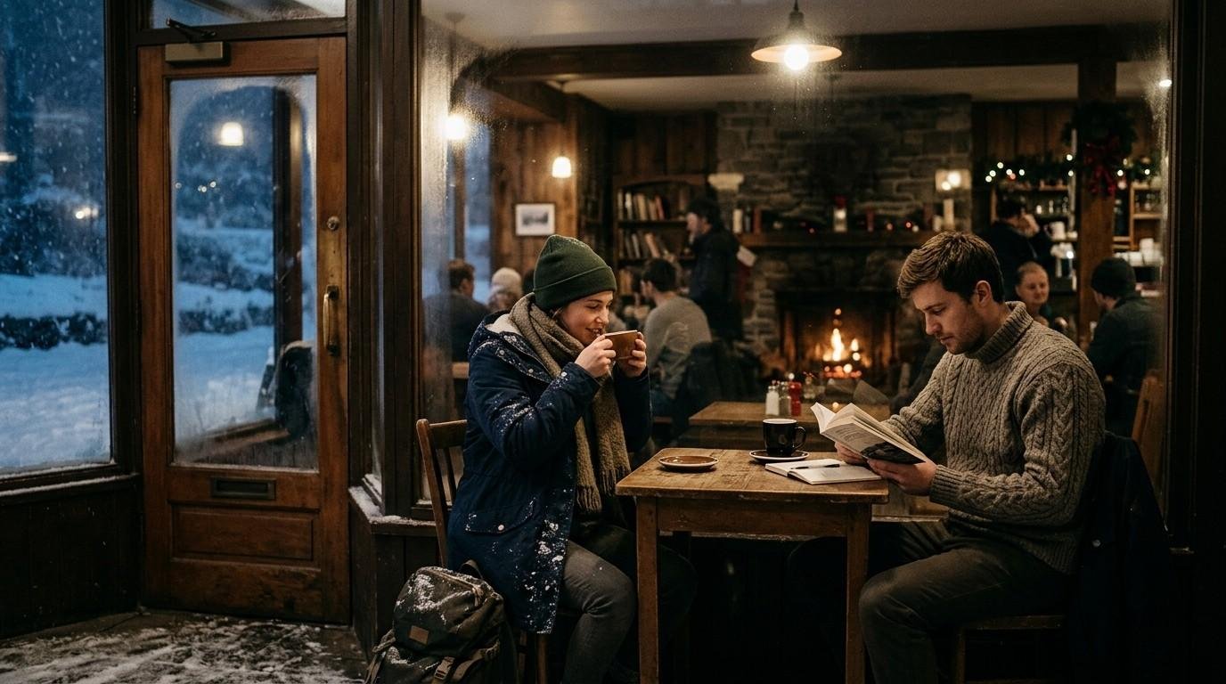 Travellers-Sharing-Table-In-Cafe-Cuffing-Season
