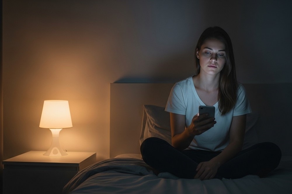 woman-in-bed staring-blankly-at-her-phone