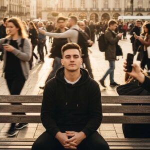 Man-Sits-Calmly-on-Bench-Influencer-Culture