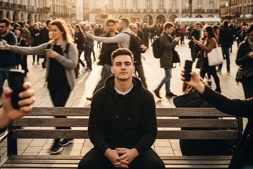 Man-Sits-Calmly-on-Bench-Influencer-Culture