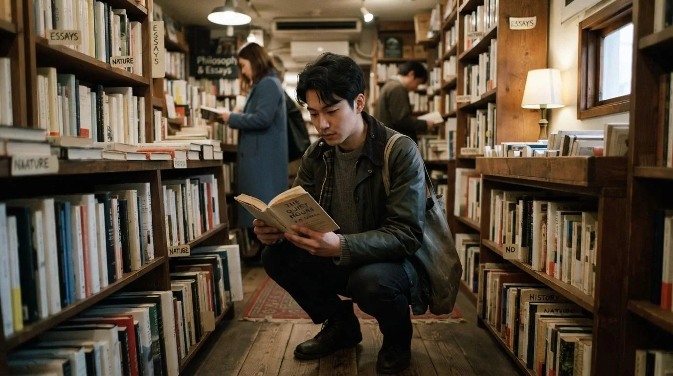 Man-Browsing-Books-Main-Character-Energy