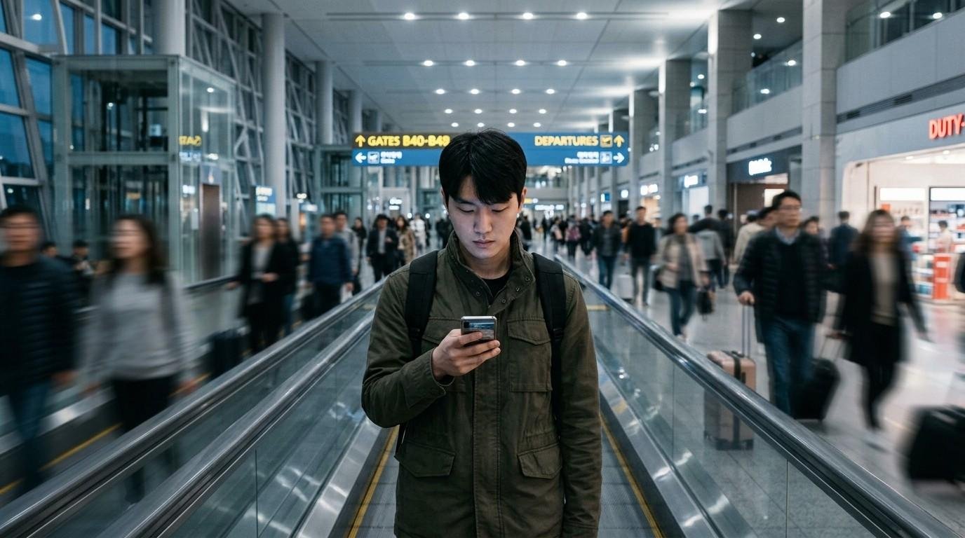 The Power of the Mind Isn't What Most People Think 2 Traveler-Looking-at-Smartphone-On-Moving-Walkway-Doomscrolling