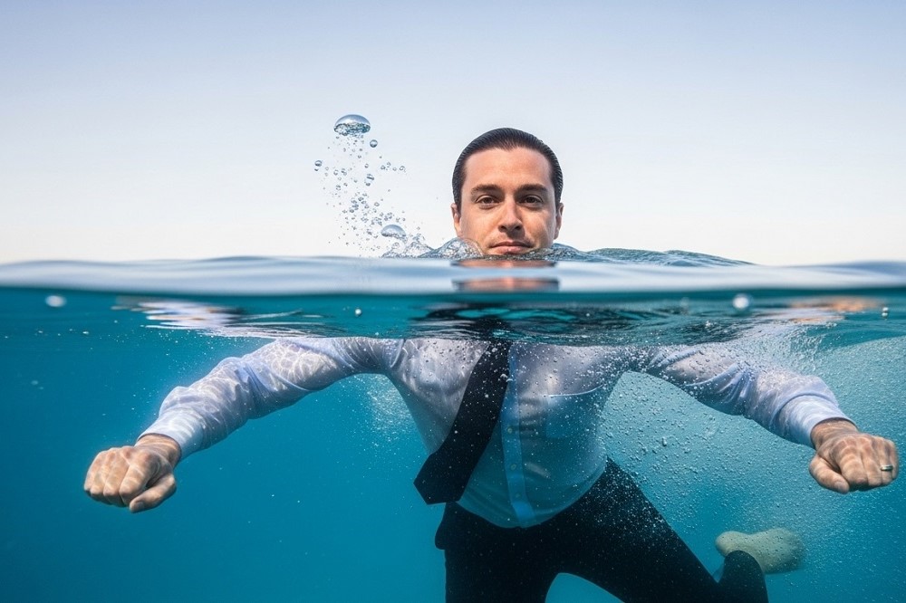 Man-Treading-Water-in-Work-Clothes