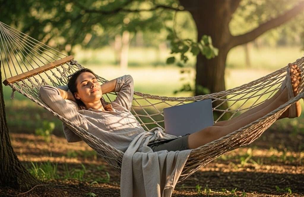 Woman-Lying-Comfortably-In-Hammock