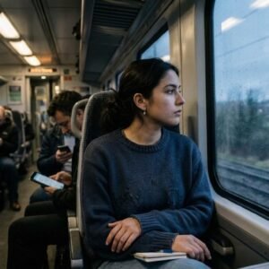 Commuter-Looking-Out-from-Train-Window-Digital-Minimalism