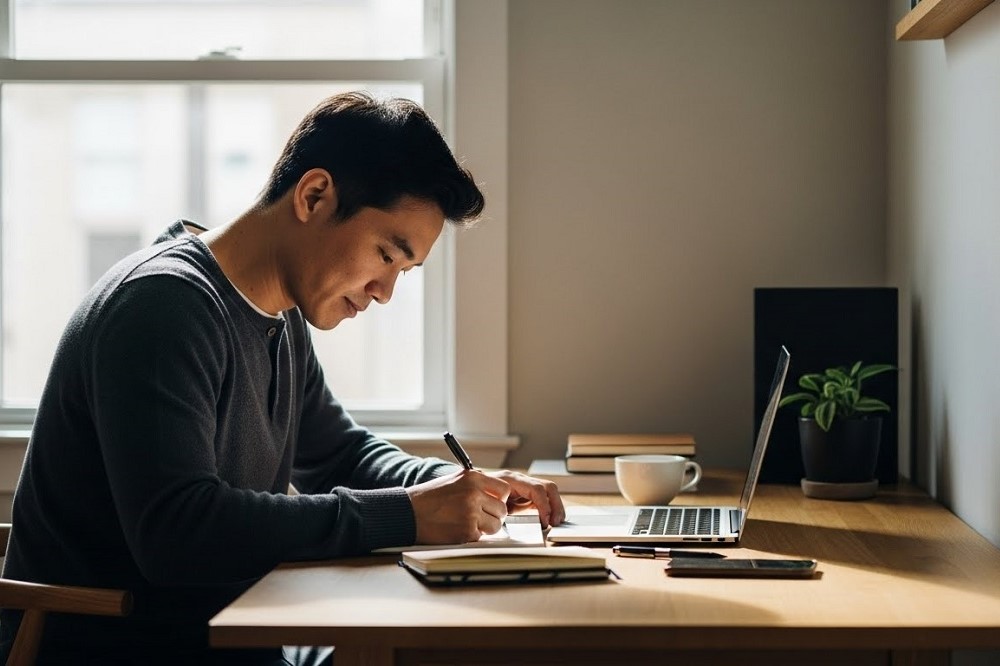 Monk-Mode-Asian-Man-Sits-Near-Window