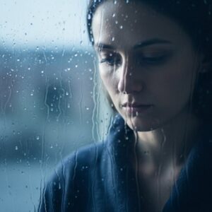 Solitary-Woman-Behind-Rain-Soaked-Window